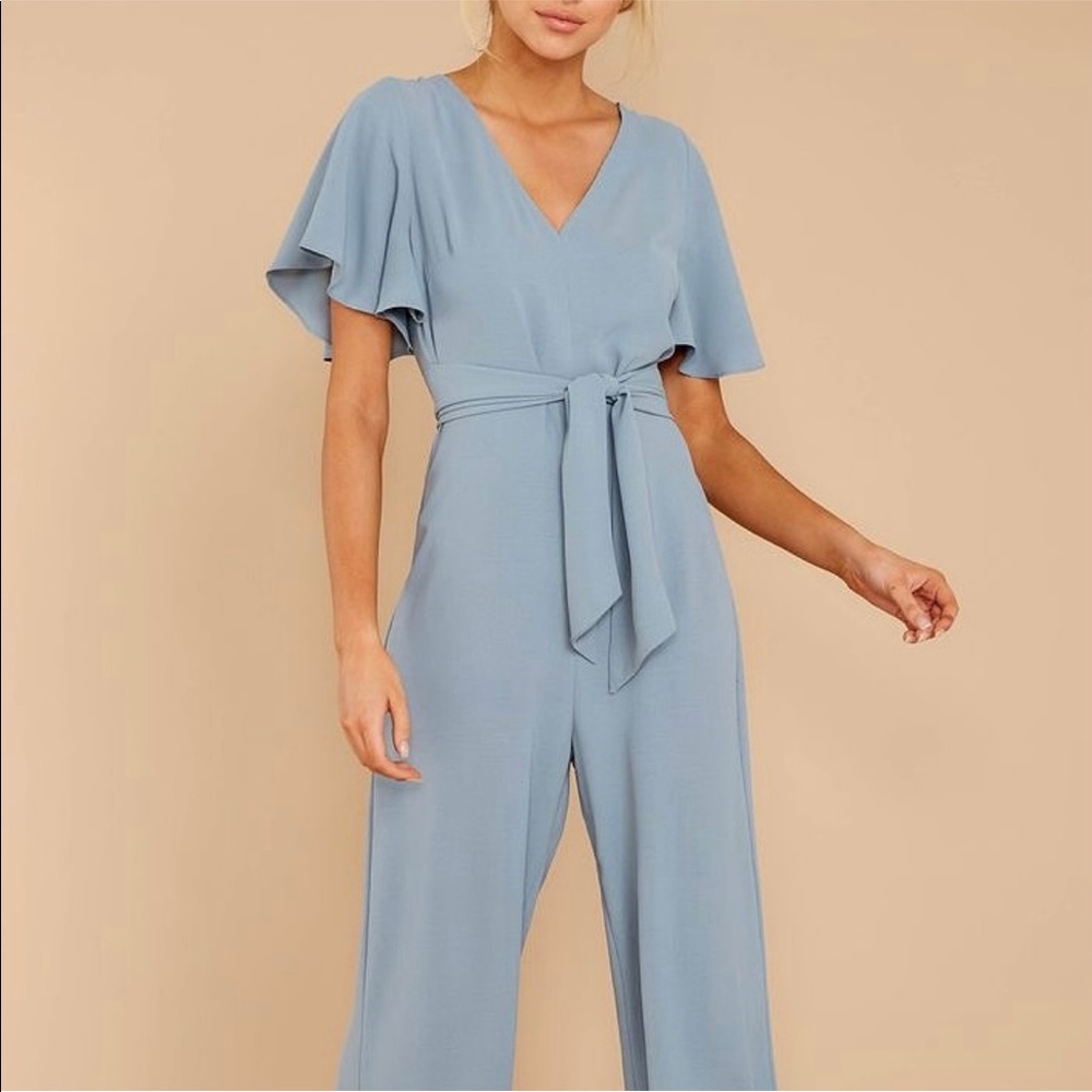 Slate Blue Flutter Sleeve Jumpsuit